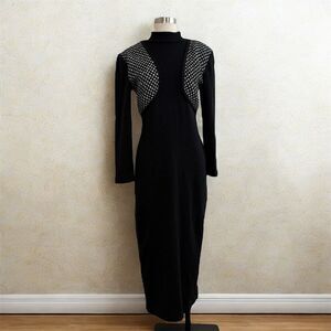 Vintage All That Jazz Black Vest Checkered Maxi Dress Small Pencil Sweater